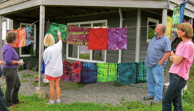 Dyed Fabric Hangs Outdoors