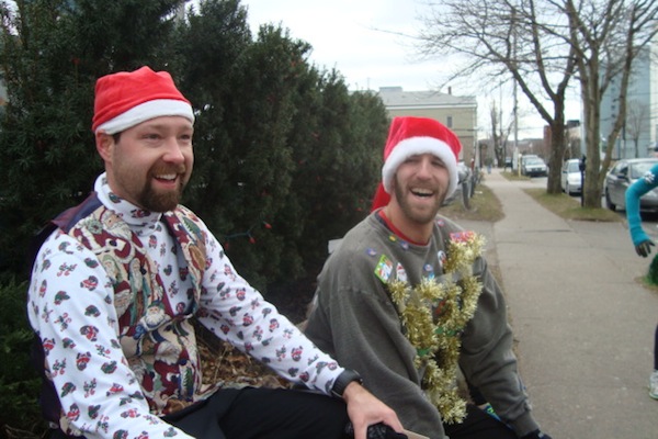 Second and first place finishers of last year's Ugly Sweater run for the men's division, from left, Herbie Sakalauskas and Joey Tetford of the Sydney area