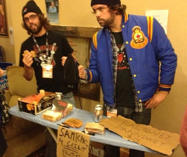 Inverness County all stars The Town Heroes selling "samiches" at Molson Canadian Nova Scotia Music Week 2013 in Sydney. Don't miss all the fun this year in Truro. Get yourself nominated today - photo: Sharypic