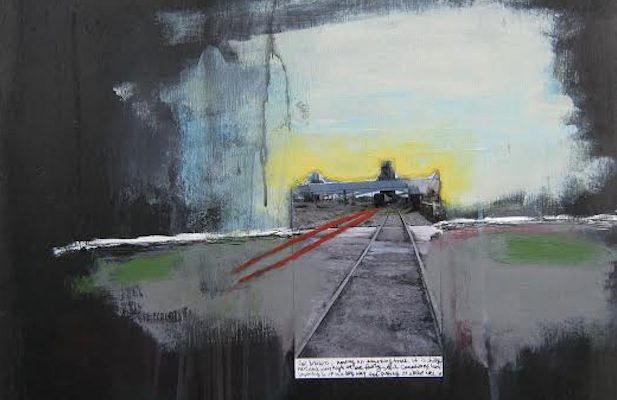 Detail of Kellingly Colliery Study 4, in acrylic and photo on wood, by Victoria Ward (2001)
