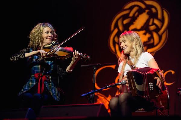 Natalie MacMaster joins Sharon Shannon onstage for a tune during the final concert of Celtic Colours 2014 - photo: Corey Katz
