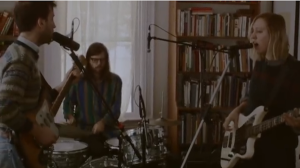 Mauno performing in a Sackville, New Brunswick living room.