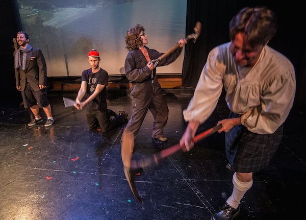 Danny MacNeil, Jonathan Lewis, Jenna Lahey, and Duane Nardocchio go mining for "The True Meaning Of Cape Breton", the new comedy at The Highland Arts Theatre playing Sunday evenings for the rest of July and first weekend of August. - photo: Chris Walzak