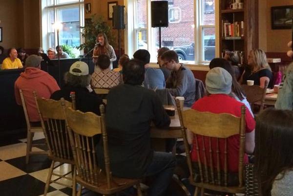 The first Write Out Loud this past July brought out a capacity crowd to Dr. Luke’s Coffeehouse. Organizers hope to get the same response for their second event on Tuesday, August 25, at the same venue. (Image courtesy Sarah Blanchard)