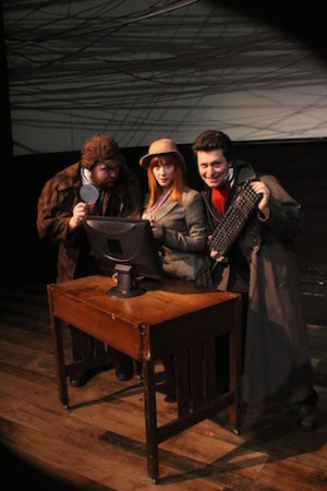 The (Curious Case of The) Watson Intelligence examines love and technology through a romantic trio over different time periods. Shown here are cast members (left to right), Wesley J. Colford, Hilary Scott, and Nick Porteous - photo by Jessica Hardy/HAT