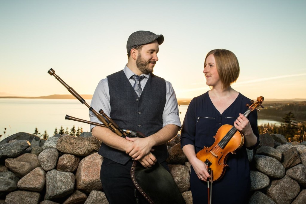 Piper Ben Miller and fiddler Anita MacDonald will be keeping crowds entertained Tuesday morning at the Celtic Colours Box Office on Nepean Street in Sydney - photo: Celtic Colours
